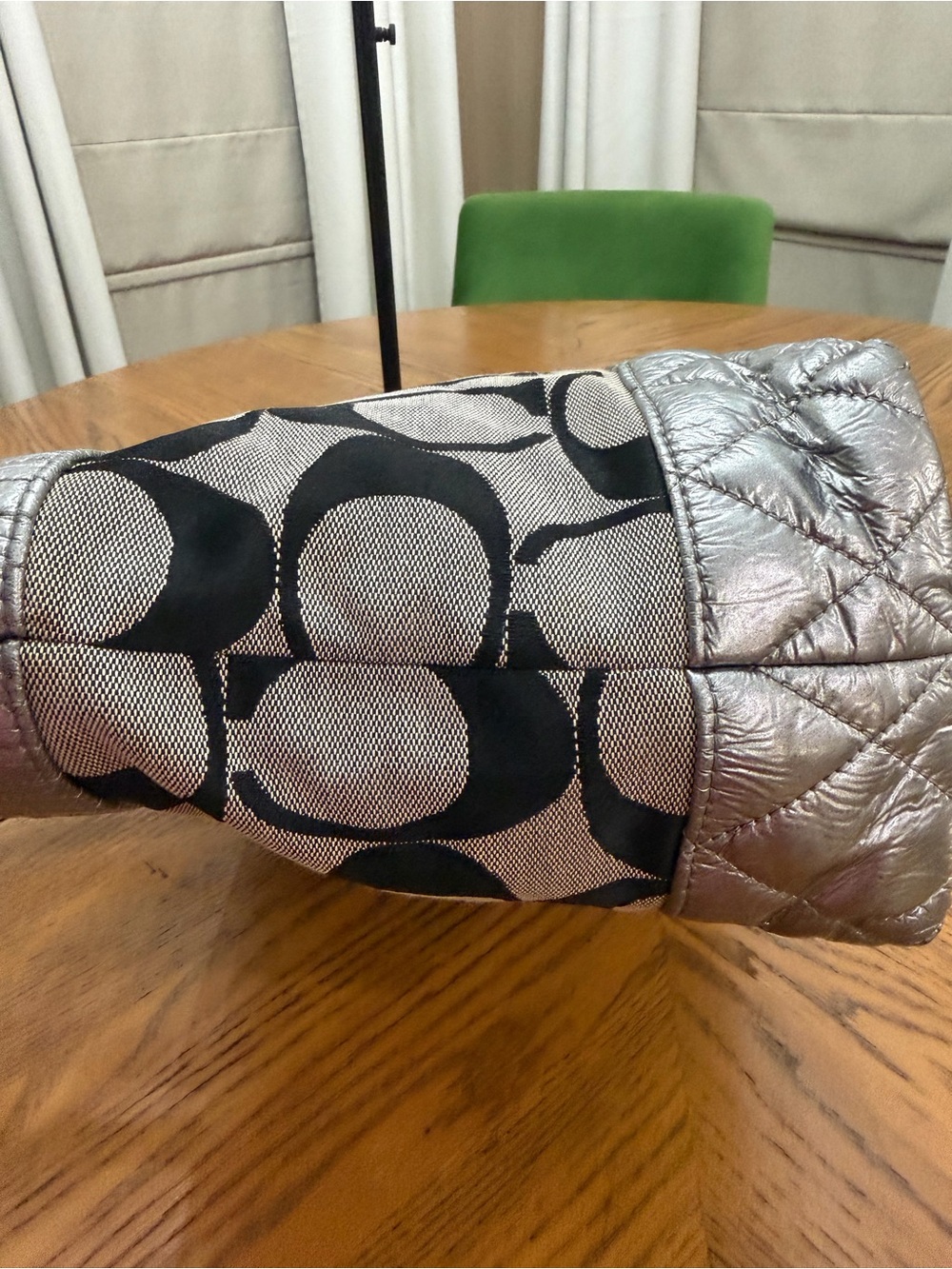 COACH Poppy Metallic Silver Quilted Leather and Black C Logo Canvas - Picture 14 of 14